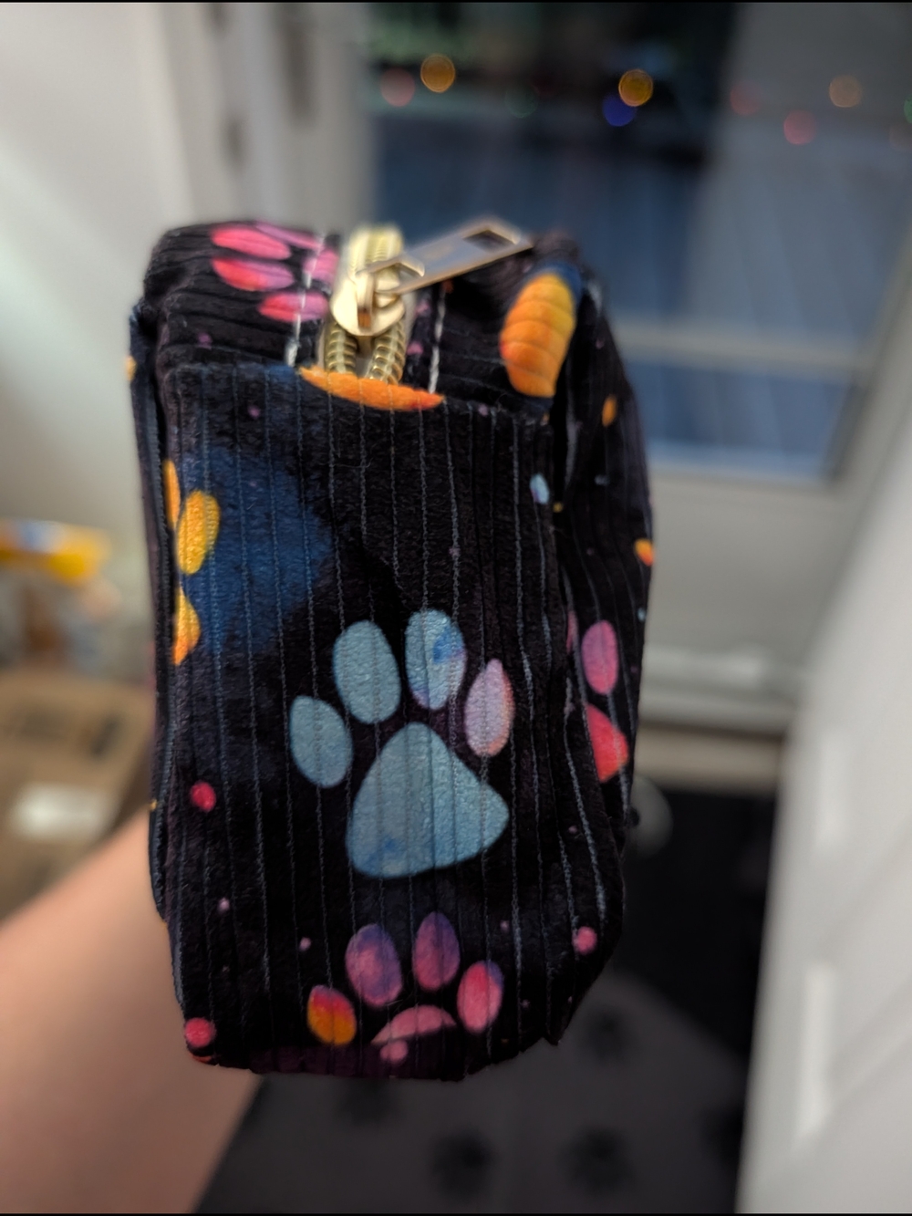 Black Paw Print Cosmetic Bag with Rainbow Paws - Picture 4 of 5